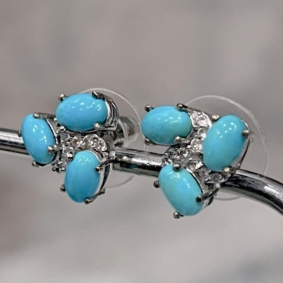 Arizona Sleeping Beauty Turquoise Cambodian Zircon Sterling Silver Stud … - Picture 6 of 11